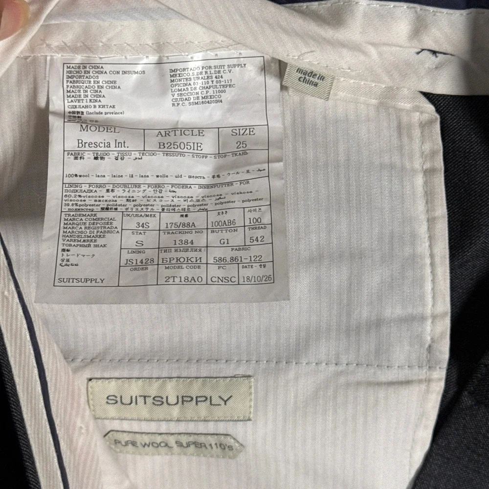 Suitsupply Dress Pants Mens 25 36x28 Grey Brescia Int Vitale Barberis 100% Wool